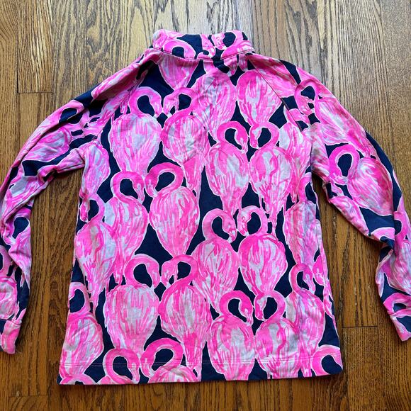 Lilly Pulitzer Girls Skipper Popover Top 1/2 Zip Flamingo Pink Navy Sz XL 12-14 - Picture 8 of 8